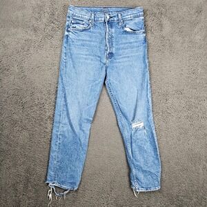 MOTHER The Tomcat High Rise Straight Leg Distressed Jeans 32